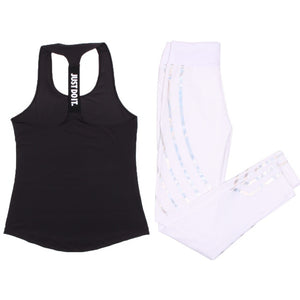 Women Yoga Set Sports Top Vest +Reflective Leggings